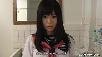 Sayaka Aishiro in school uniform sucks a teachers cock