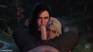 Yennefer and Ciri sucking off Geralt