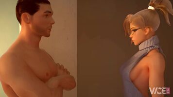 Mercy gives a blowjob in a virgin killer sweater