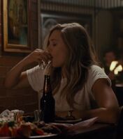 Elizabeth Olsen always orders a shot glass filled with cum when she goes to the bar. The bartender is always happy to 